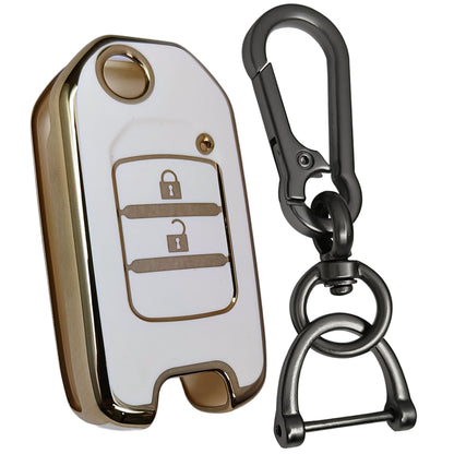 honda city wr-v 2 button flip tpu white gold key cover keychain
