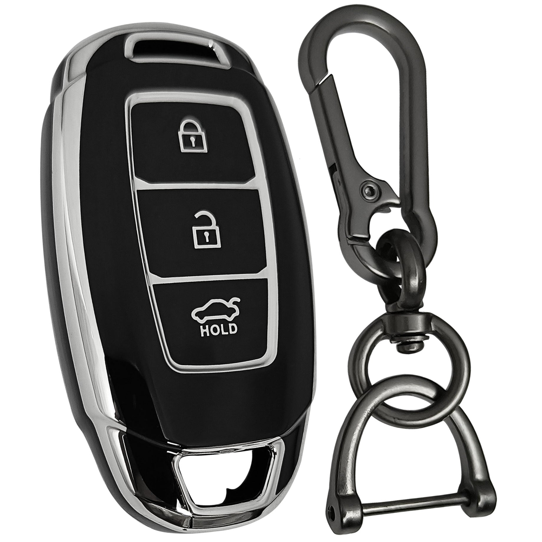 hyundai verna 3b smart tpu black silver car key cover case keychain