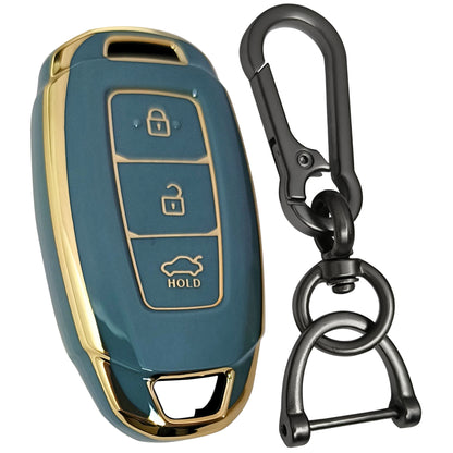hyundai verna 3b  button smart tpu blue gold key case keychain