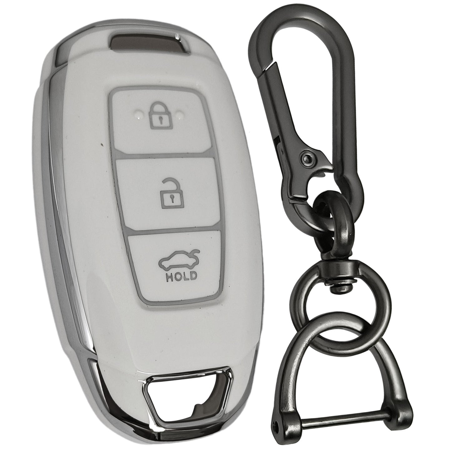 hyundai verna 3b smart tpu white silver key cover case keychain