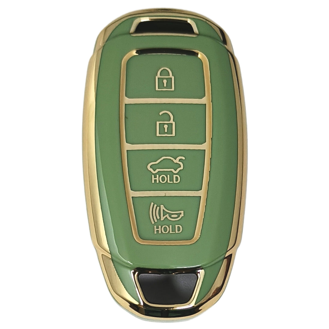 hyundai verna 4 button smart tpu  green gold key cover case accessories 