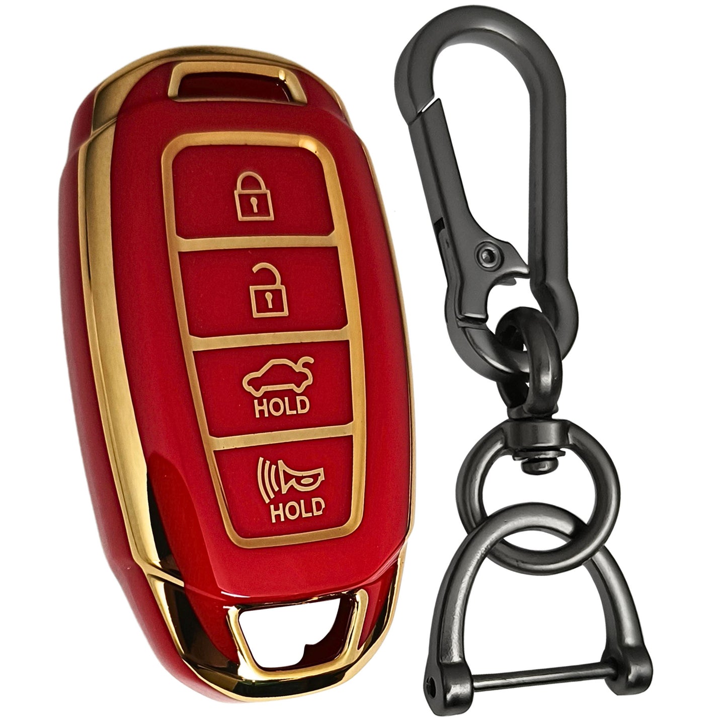 hyundai verna 4 button smart tpu red gold key cover case accessories keychain
