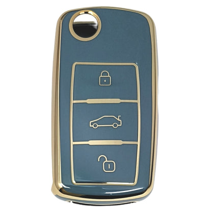 skoda octavia laura fabia 3 button flip key tpu blue gold key cover case accessories
