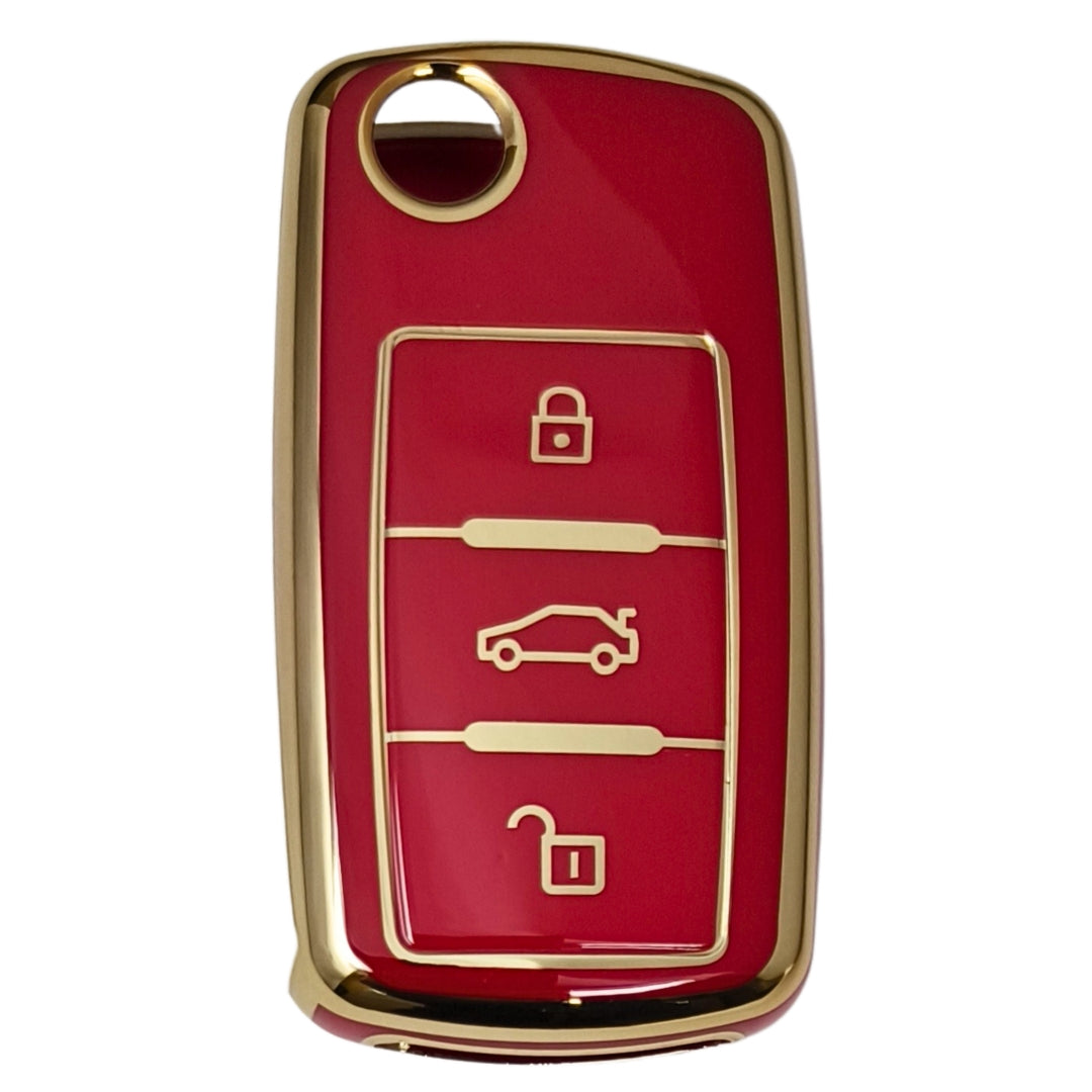skoda octavia laura fabia 3 button flip key tpu red gold key cover case accessories