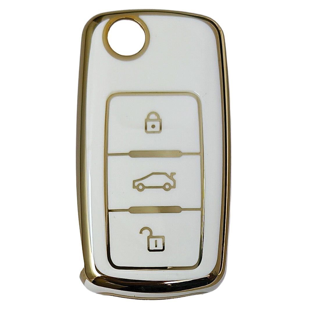 skoda octavia laura fabia 3 button flip key tpu white gold key cover case accessories