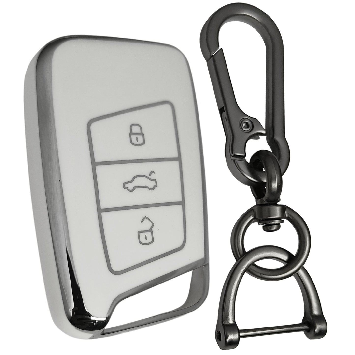 skoda kushaq kodiaq smart tpu white silver key cover case keychain