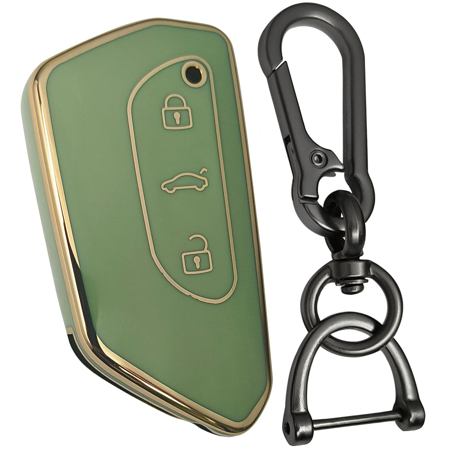 skoda octavia virtus 3button smart tpu green key cover case keychain