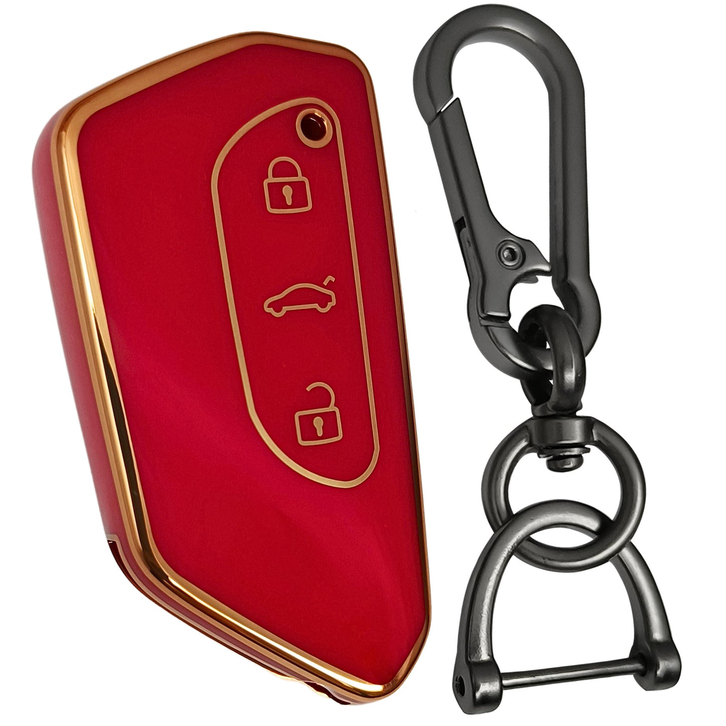 skoda octavia virtus 3button smart tpu red key cover case keychain