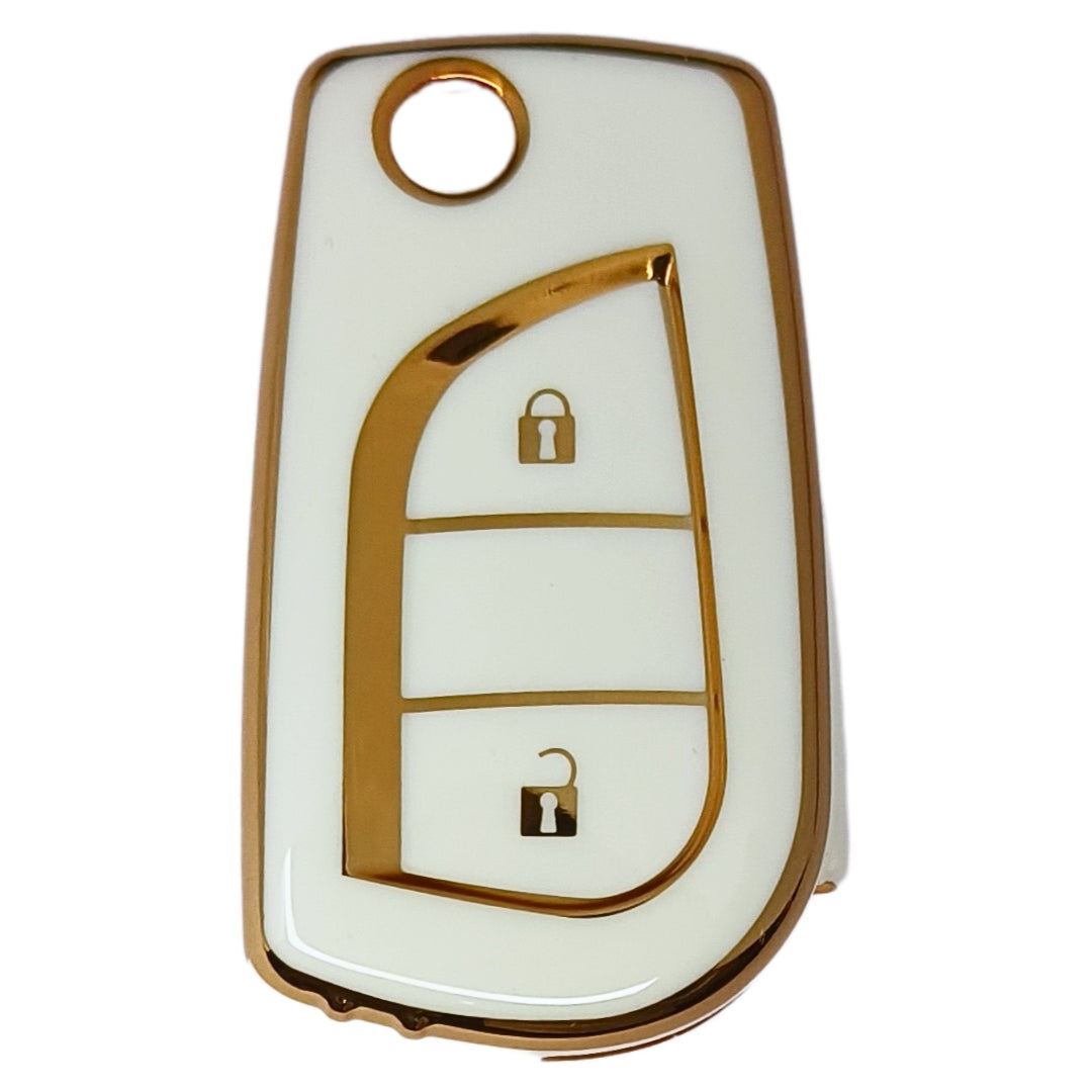 toyota corolla innova crysta 2 button flip tpu white gold key cover case accessories