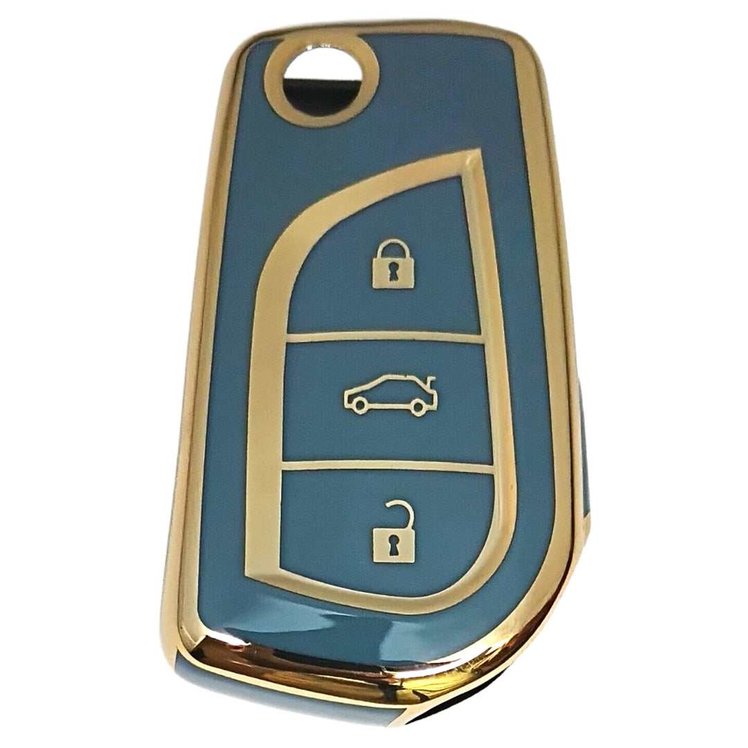 toyota corolla innova crysta 3b flip  tpu blue gold key cover case accessories