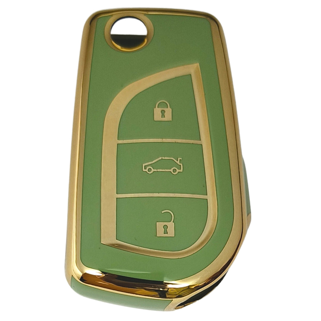 toyota corolla innova crysta 3 button flip tpu green gold key cover case accessories