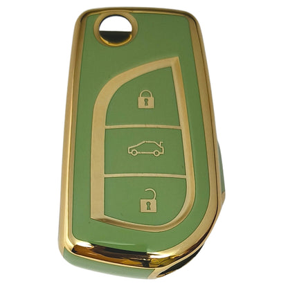 toyota corolla innova crysta 3 button flip tpu green gold key cover case accessories
