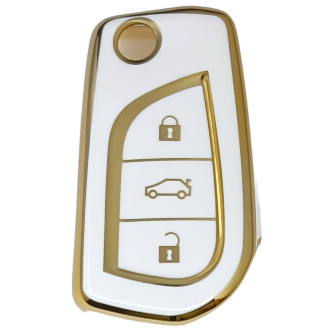 toyota corolla innova crysta 3 button flip tpu white gold key cover case accessories