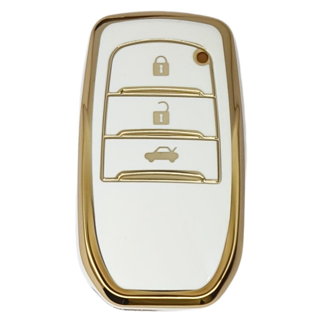 toyota innova crysta fortuner 3 button smart tpu white gold key cover case accessories