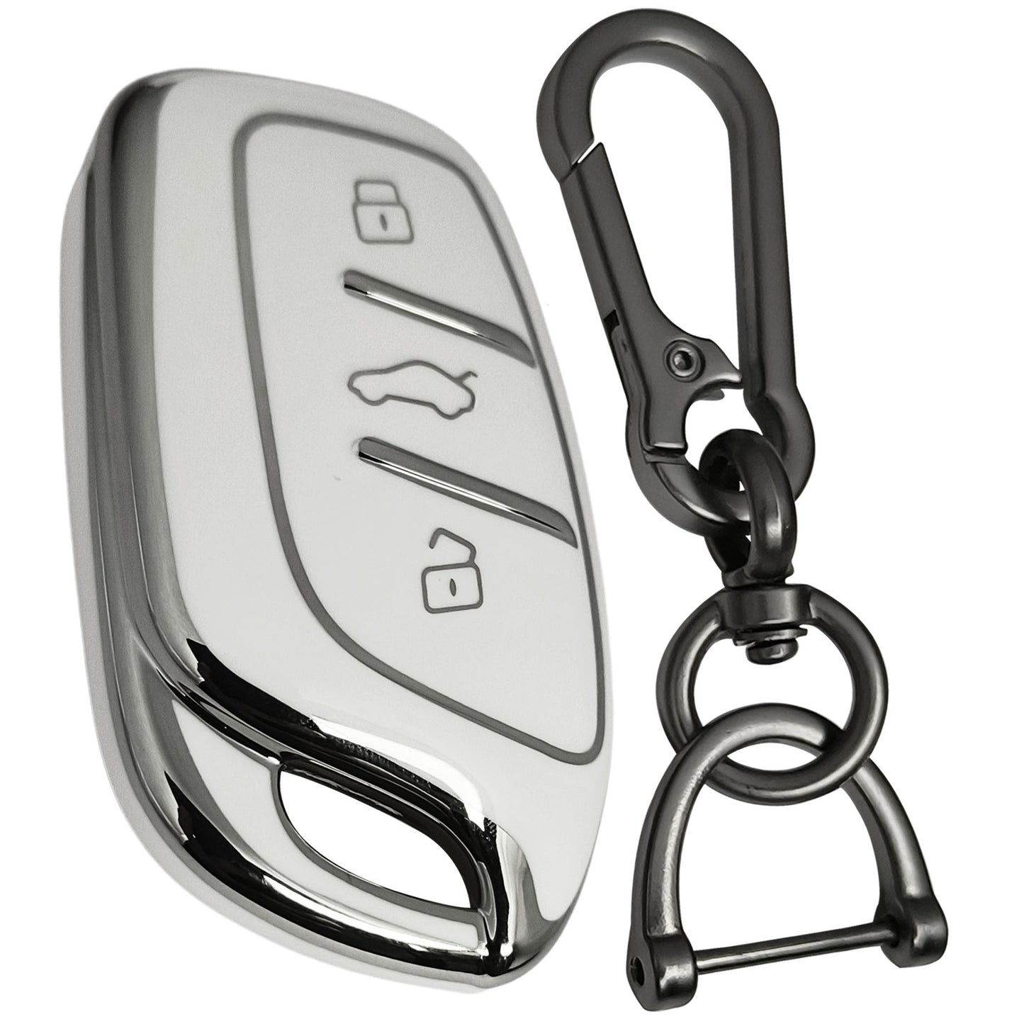 Silver Line TPU Key Cover Compatible for MG ZS | EV and Astor 3 button Smart Key with Keychain 1