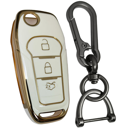 ford figo aspire endeavour 3b flip tpu white gold key cover keychain