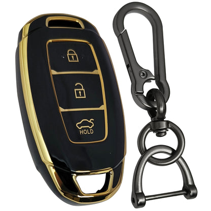hyundai verna 3b smart tpu black gold key cover case keychain