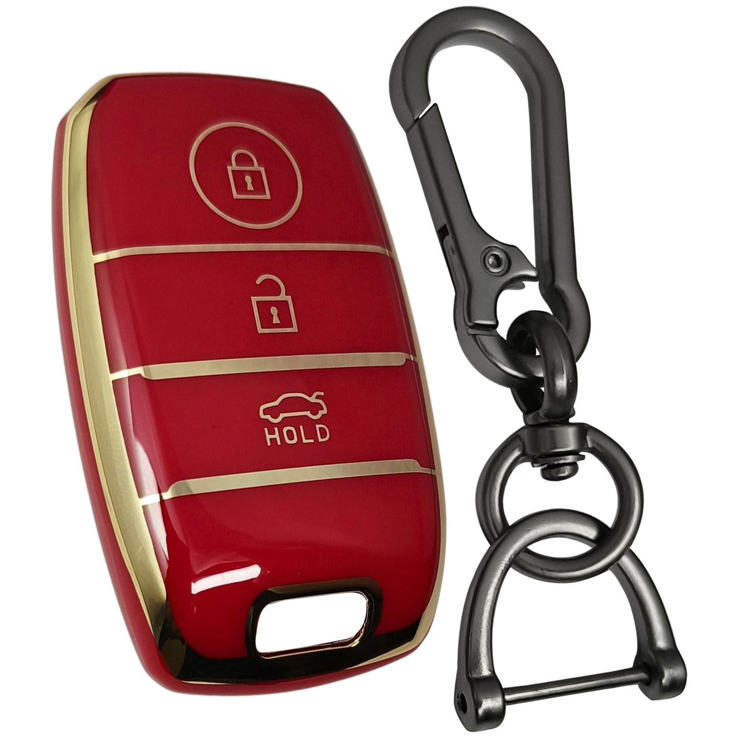kia seltos smart 3button tpu red gold key accessories keychain