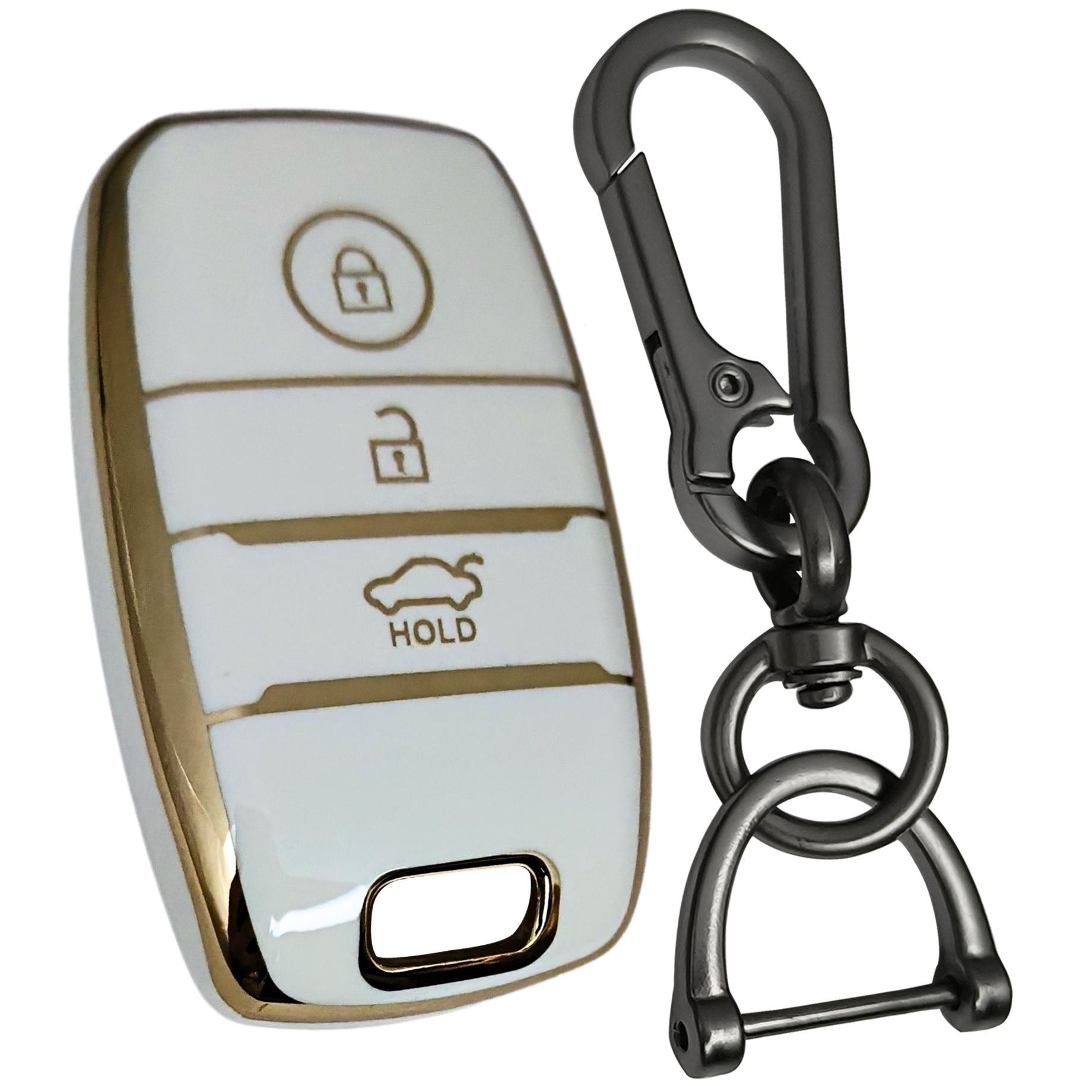 kia seltos smart 3button tpu white gold key cover accessories keychain