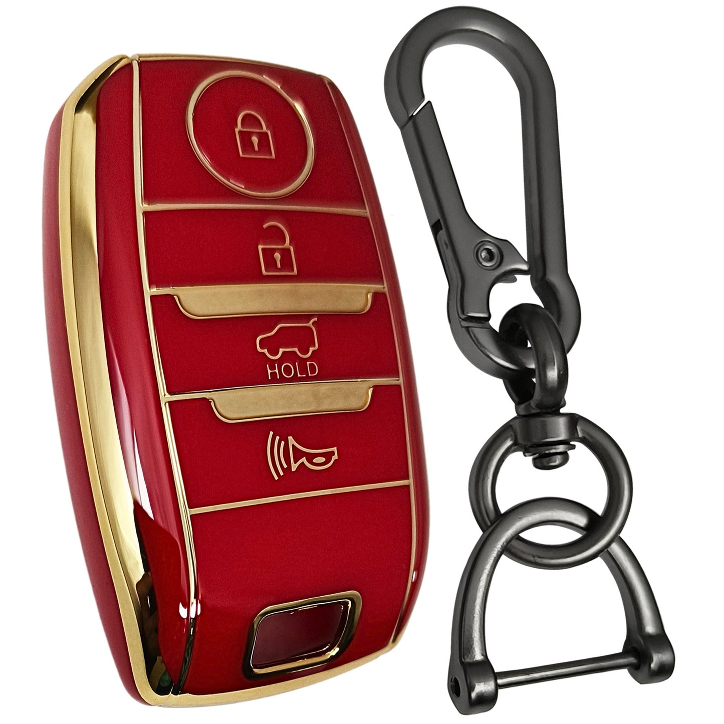 kia seltos sonet carens carnival 4 button smart tpu red gold key cover keychain