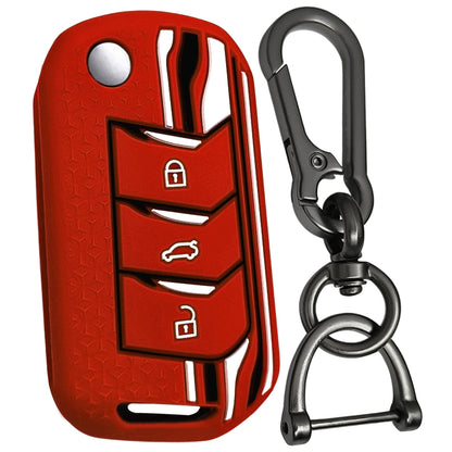 mahindra marazzo 3 button flip key car keycover case accessories red keychain 