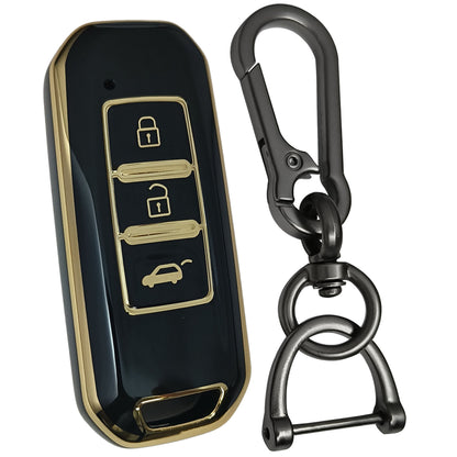 mg hector 3 button smart tpu black gold key cover case accessories keychain