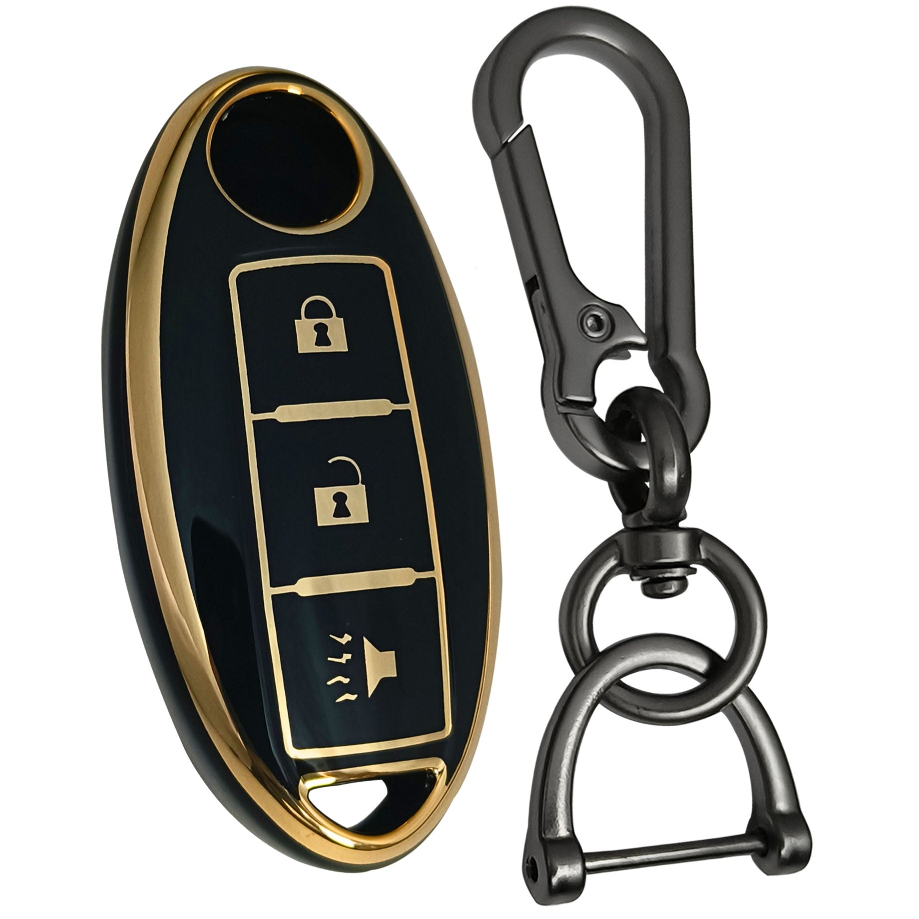 nissan micra sunny teana magnite 3 button smart key keychain black gold