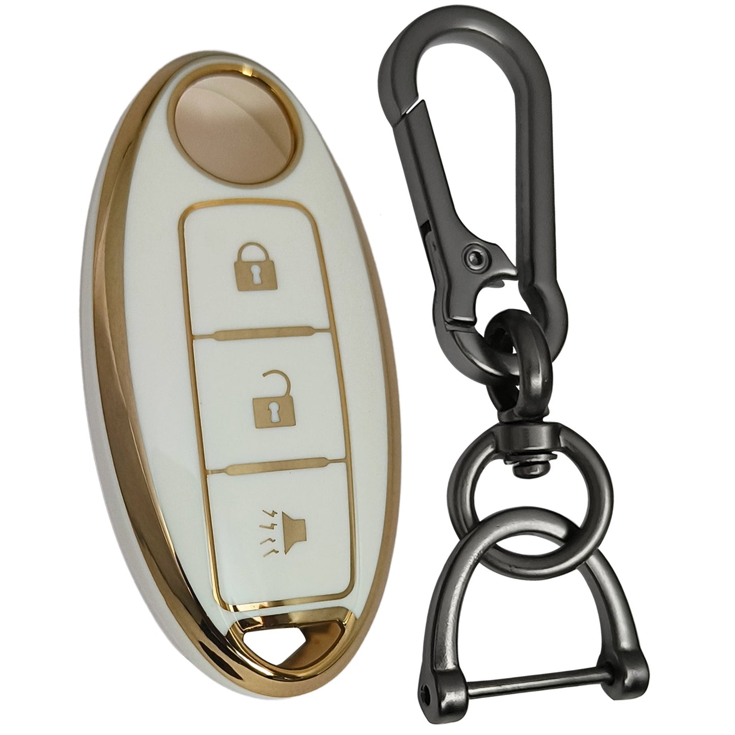 nissan micra sunny teana magnite 3 button smart key keychain white gold