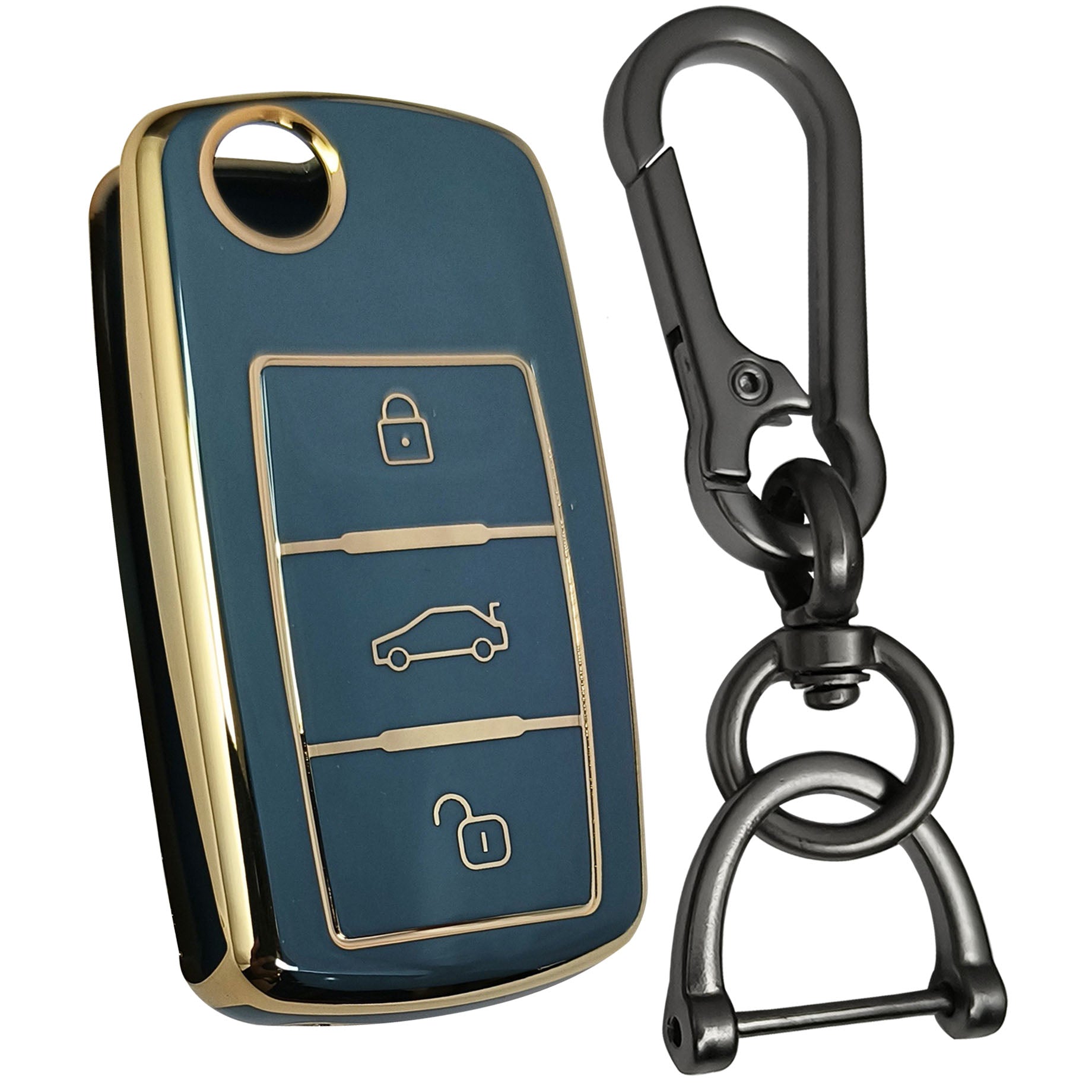 skoda octavia laura fabia 3 button flip key tpu blue gold key cover case accessories keychain