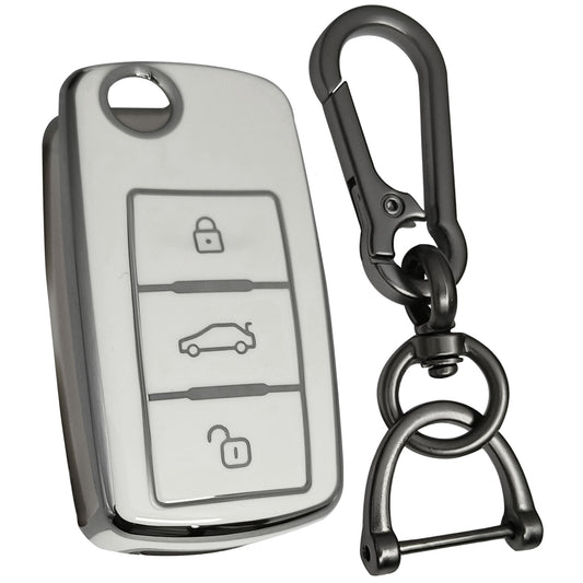skoda octavia laura fabia 3b flip key tpu white silver key cover case keychain