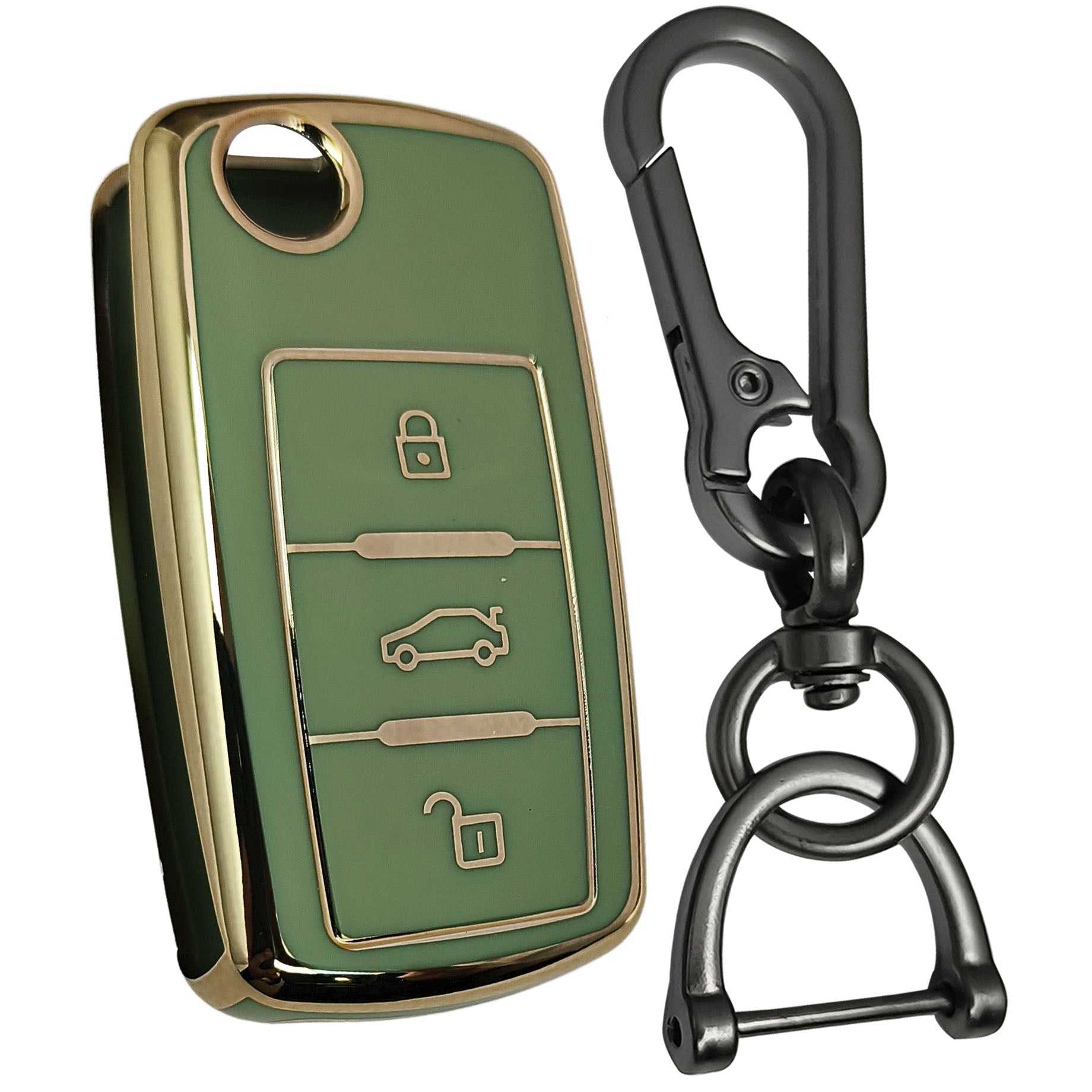 skoda octavia laura fabia 3 button flip key tpu green gold key cover case accessories keychain