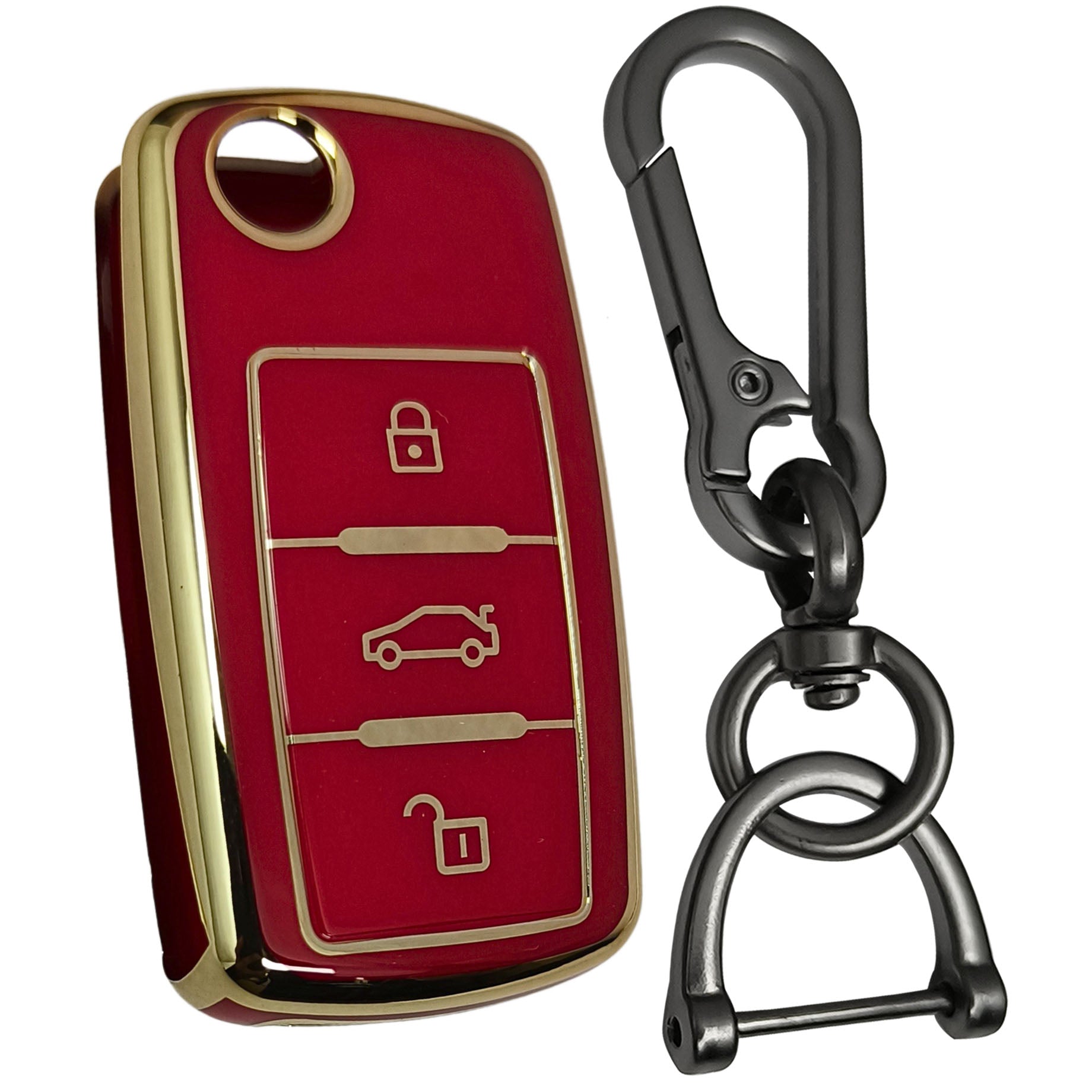 skoda octavia laura fabia 3 button flip key tpu red gold key cover case accessories keychain