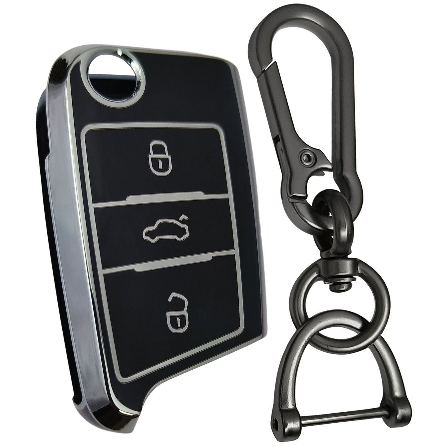 skoda kushaq octavia kodiaq slavia flip tpu black silver key case keychain