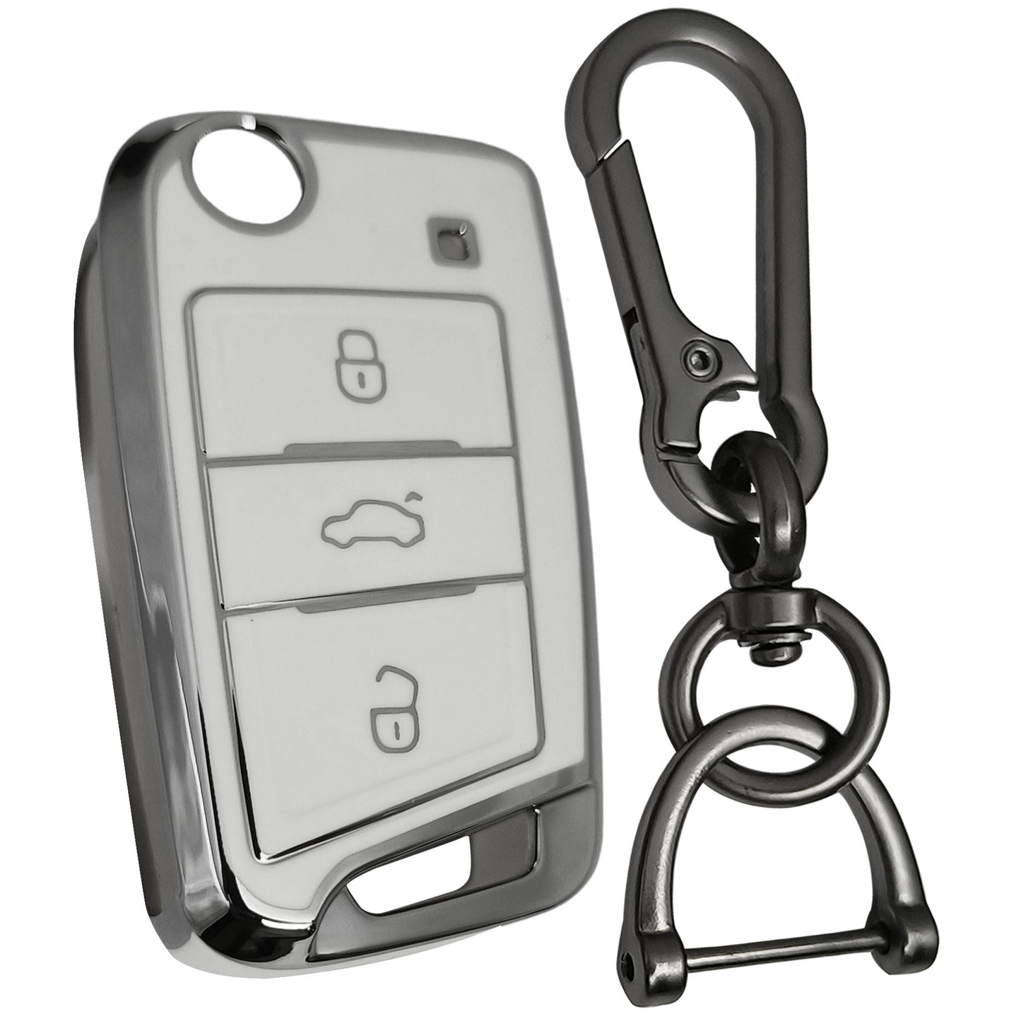 skoda kushaq octavia superb slavia flip tpu white silver key case keychain