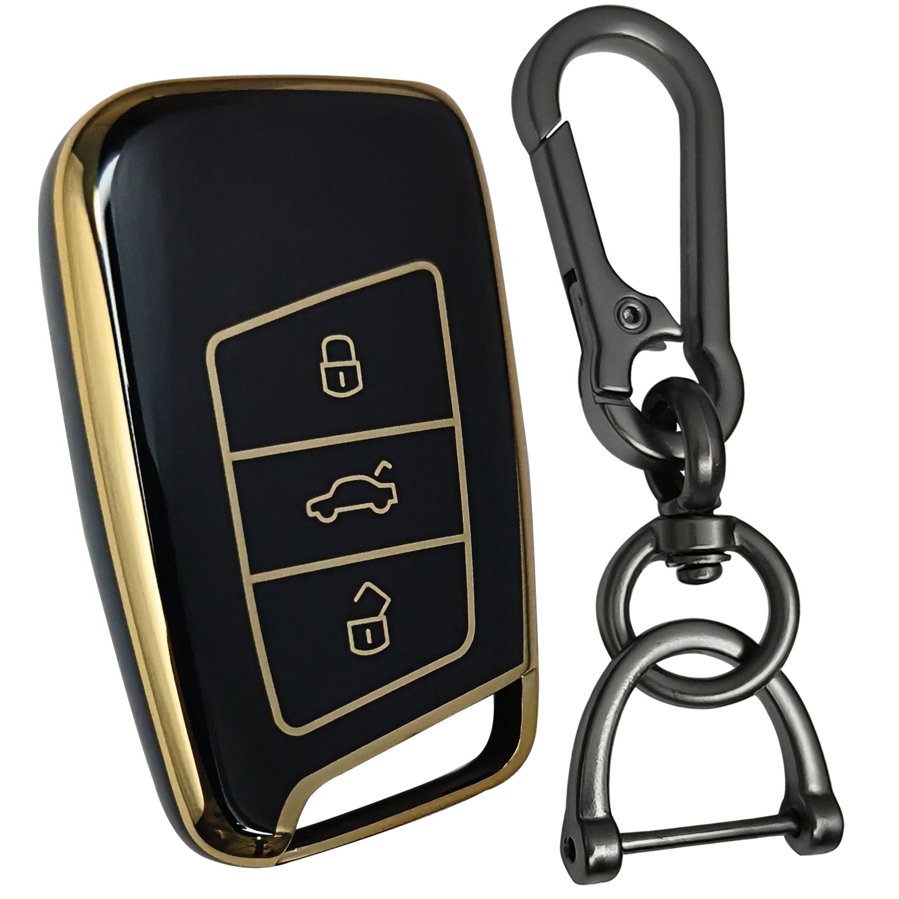 skoda kushaq smart 3 button tpu black gold key cover accessories keychain