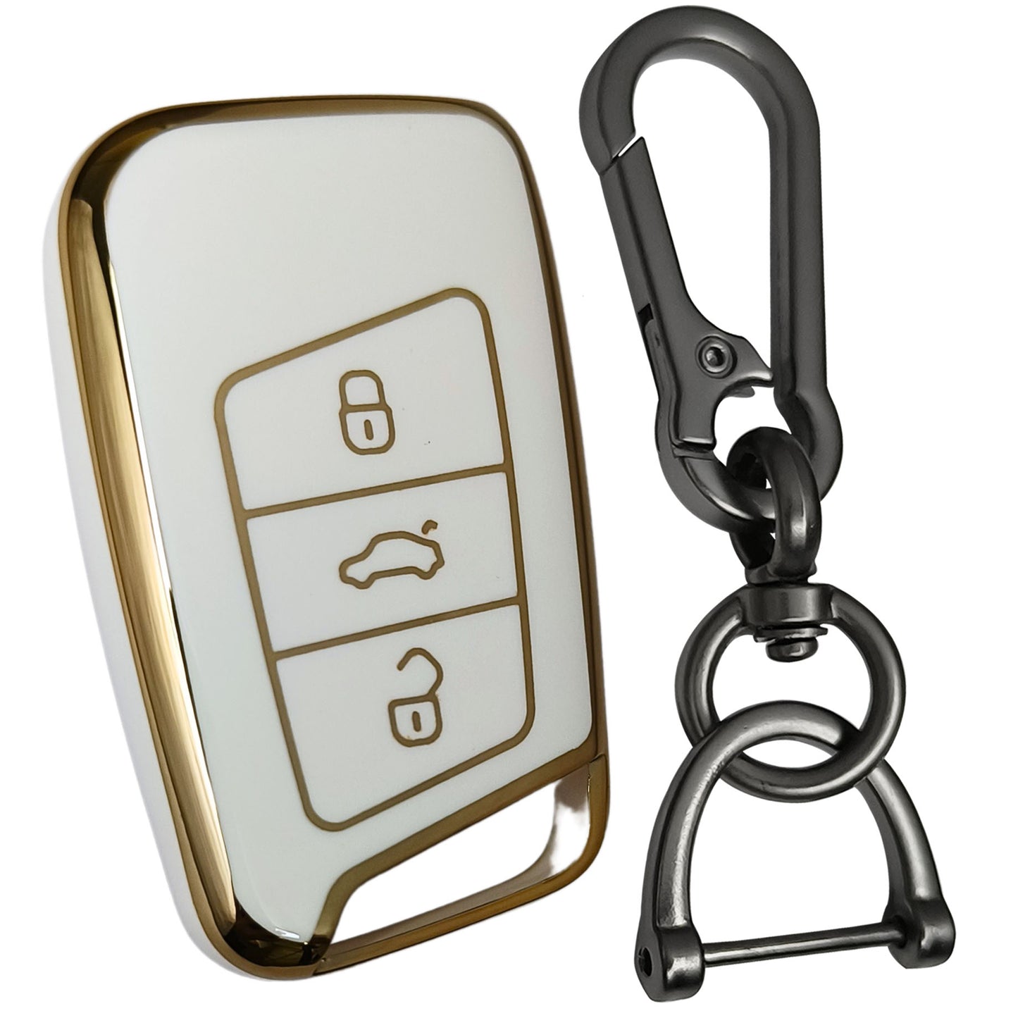 skoda kushaq smart tpu white gold key cover keychain