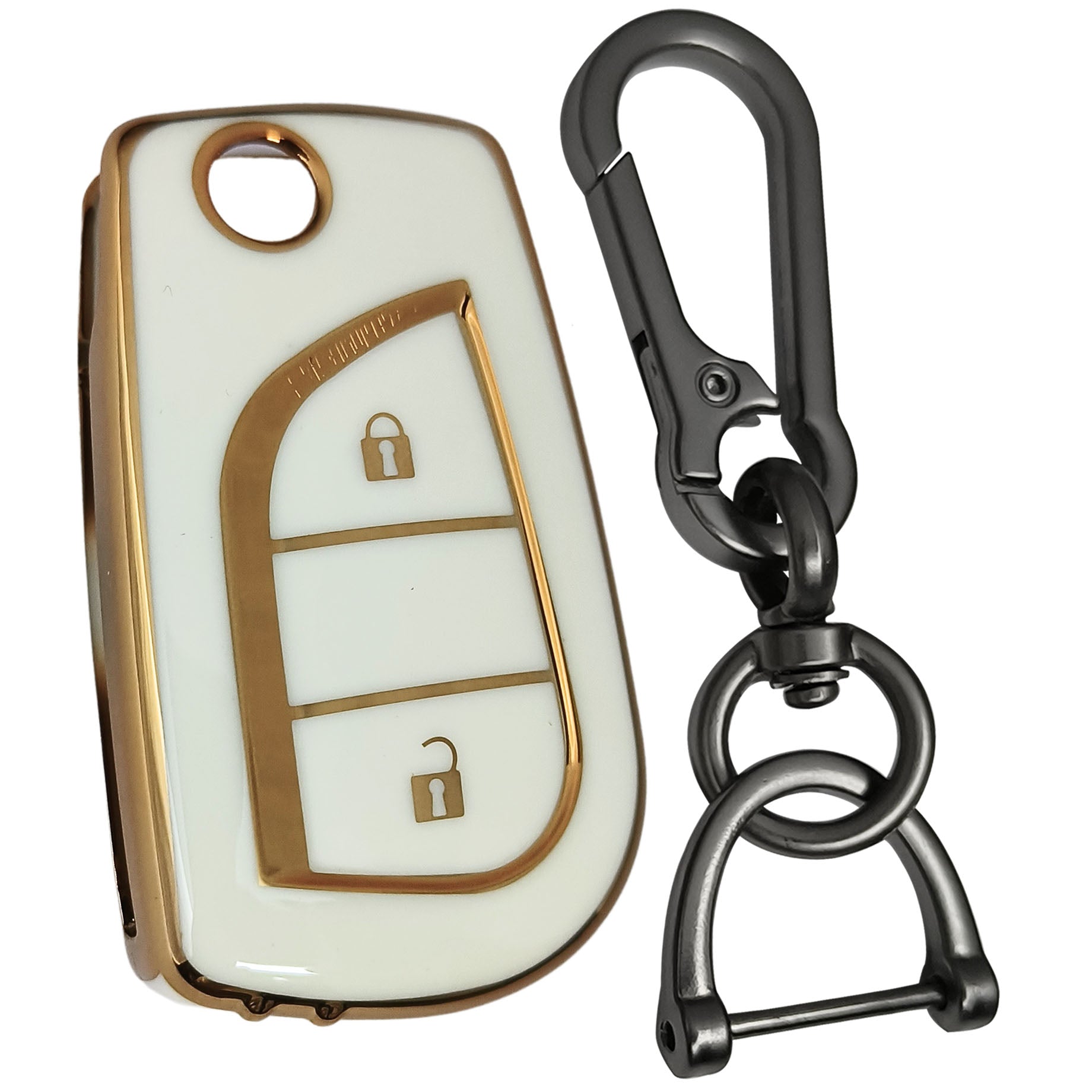 toyota corolla innova crysta 2 button flip tpu white gold key cover case accessories keychain