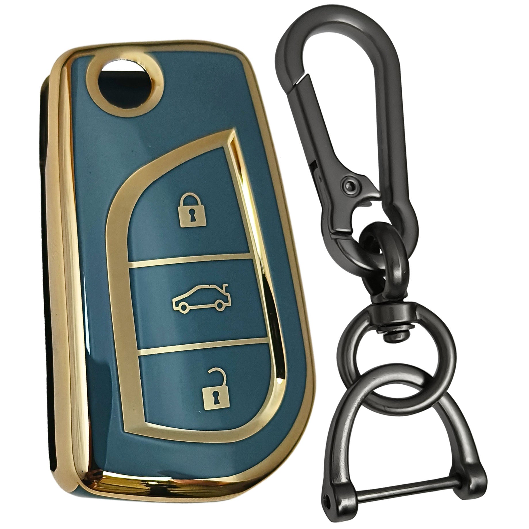 toyota corolla innova crysta 3b flip  tpu blue gold key cover case accessories keychain
