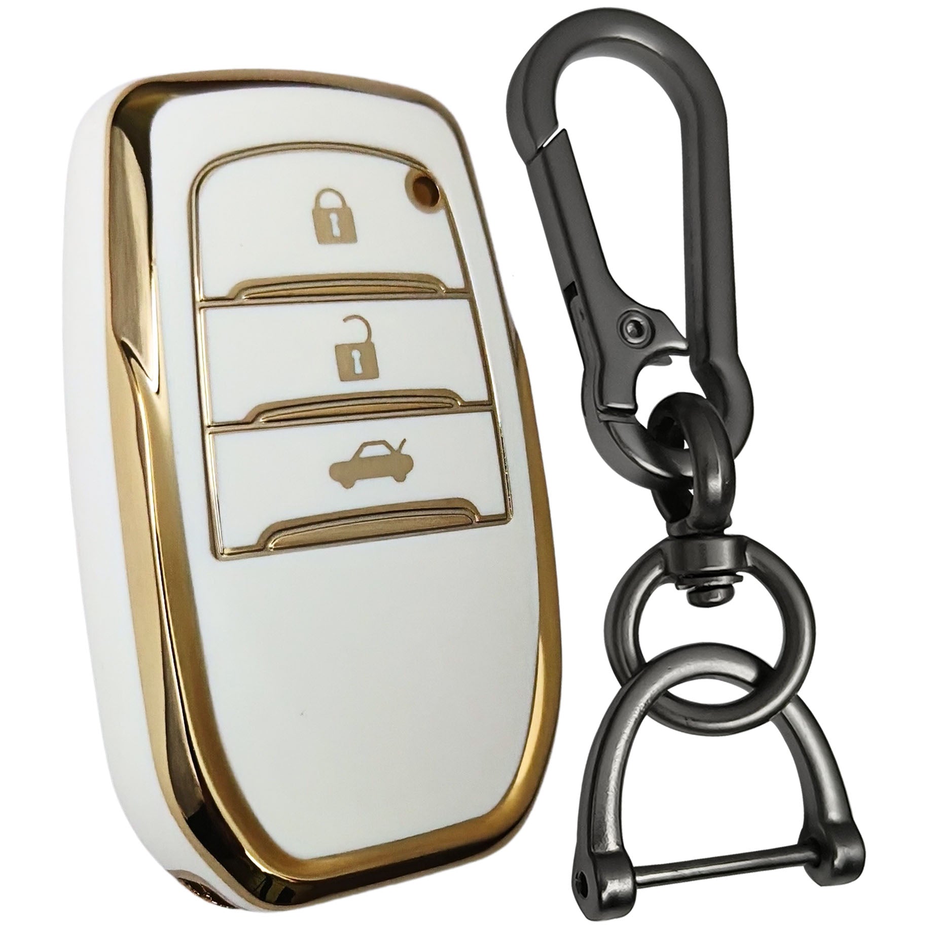 toyota innova crysta fortuner 3 button smart tpu white gold key cover case accessories keychain
