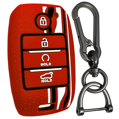 tristar kia 4 button smart key silicone key cover case accessories red with keychain 01