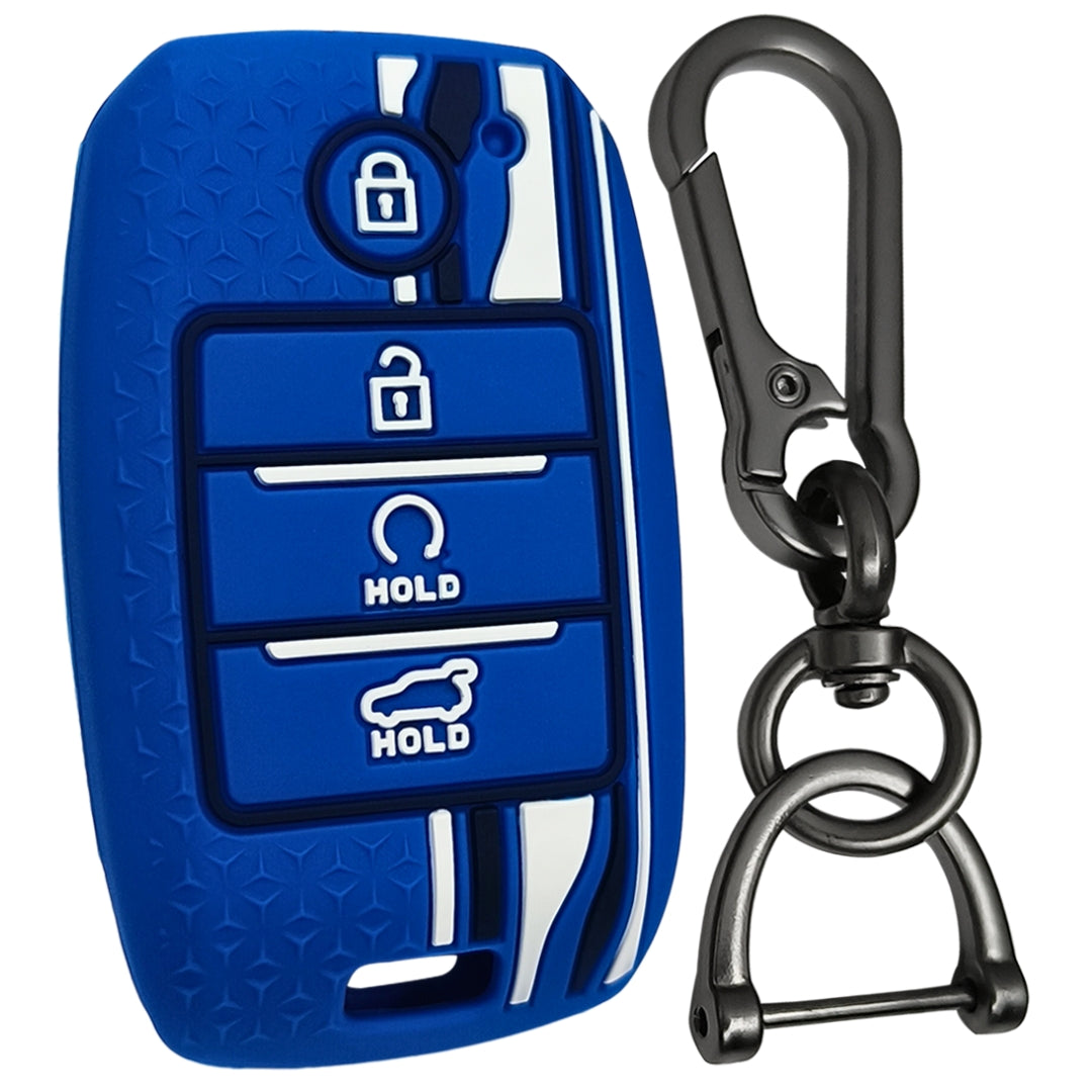 tristar kia 4 button smart key silicone key cover case accessories blue with keychain 01