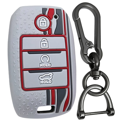 tristar kia 4 button flip key silicone key cover case accessories grey with keychain 01