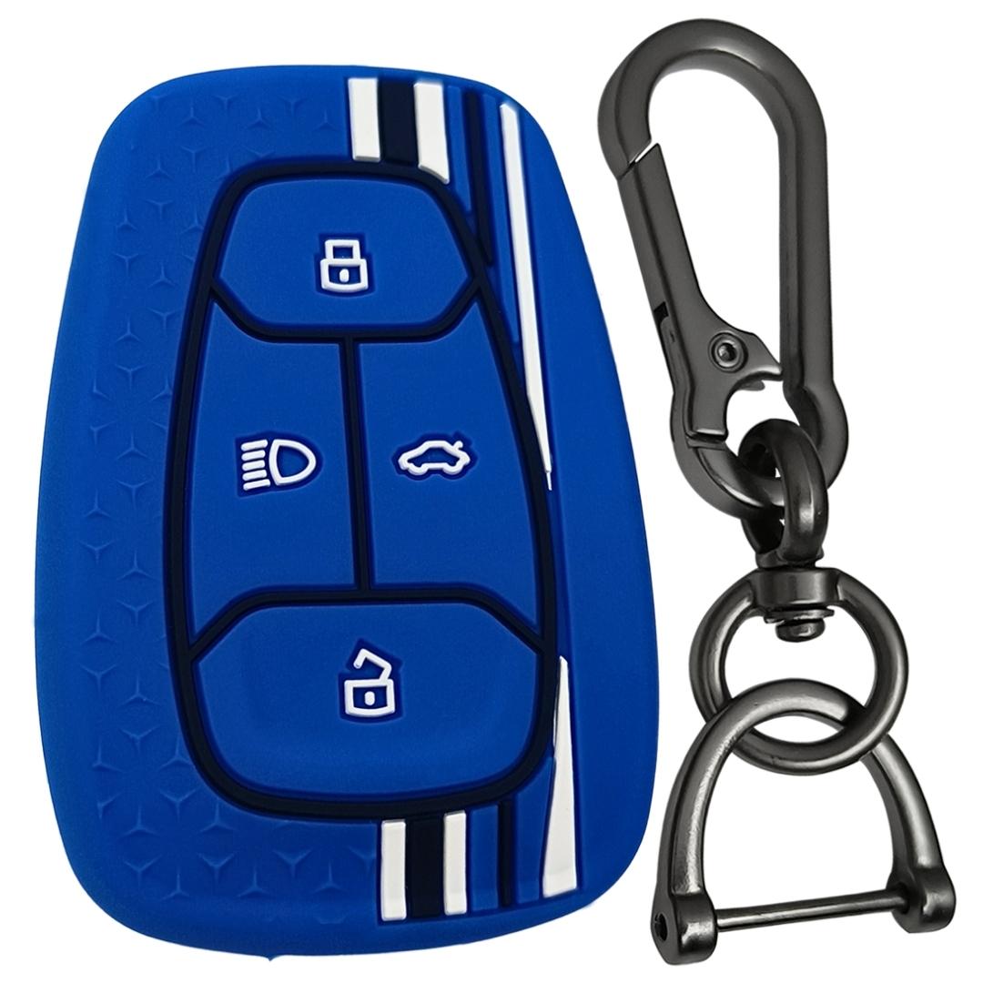 tristar tata nexon safari 4 button smart silicone key cover blue keychain 01