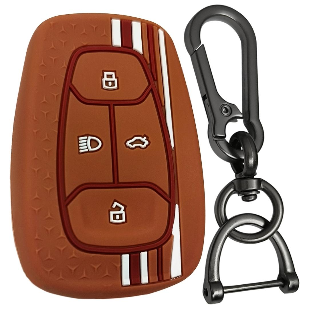 tristar tata nexon safari 4 button smart silicone key cover brown keychain 01