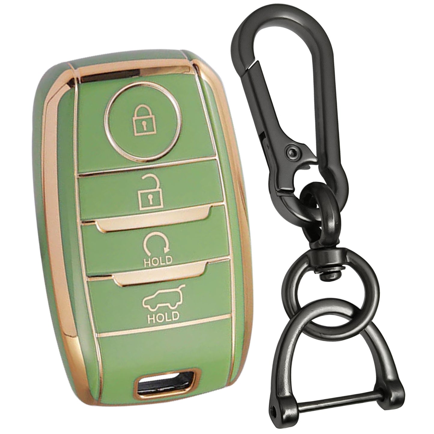kia seltos hold down 4 button tpu green gold key case keychain