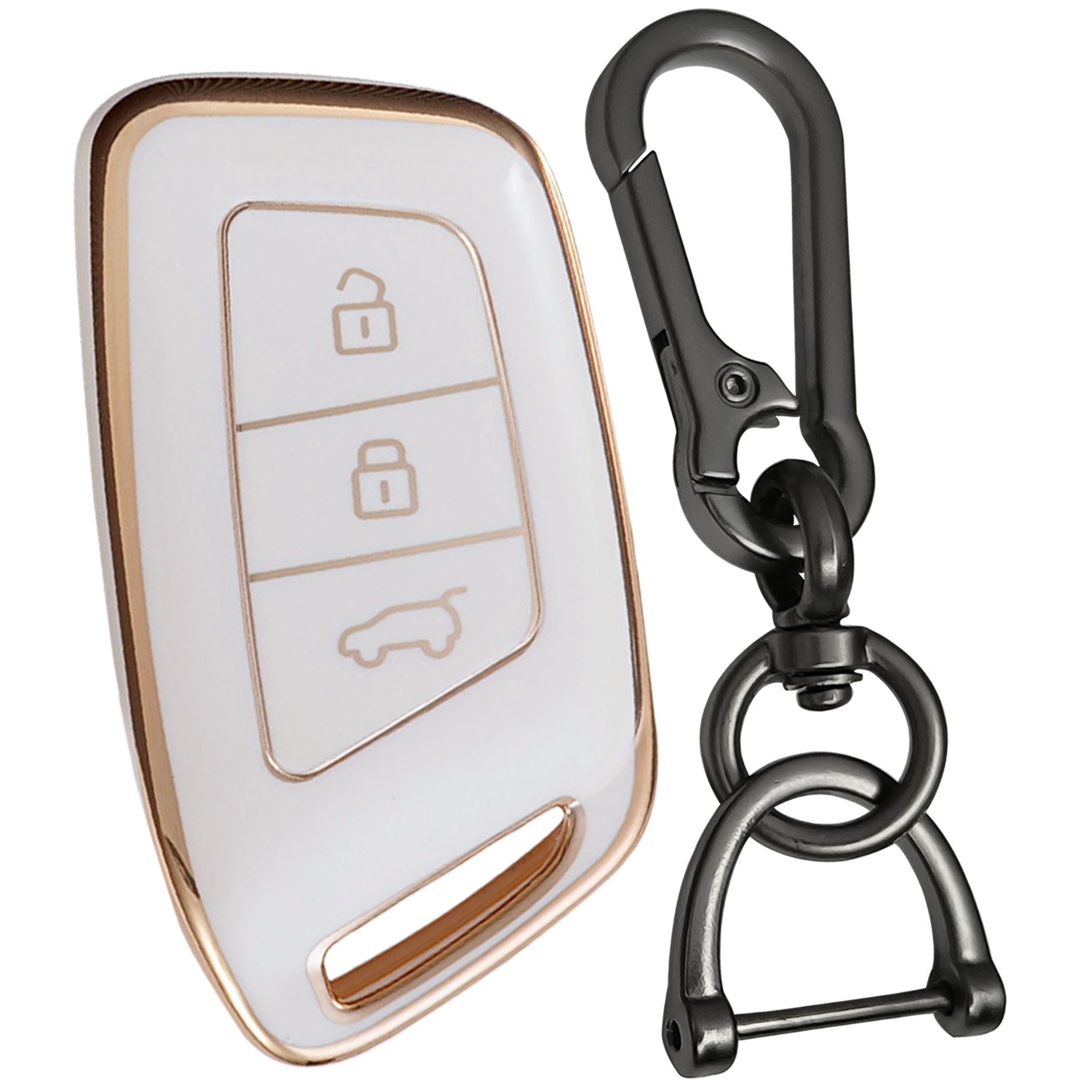 mg hector 3 button smart tpu white gold key cover case keychain