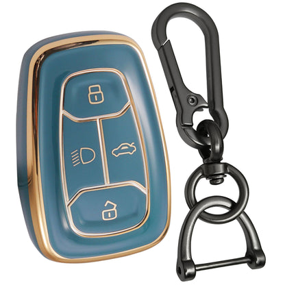 tata nexon harrier safari punch altroz tpu cover blue gold key cover case accessories keychain
