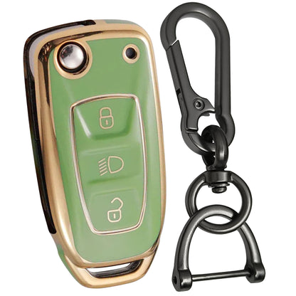 tata zest nexon hexa tiago 3b flip tpu green gold key cover case keychain