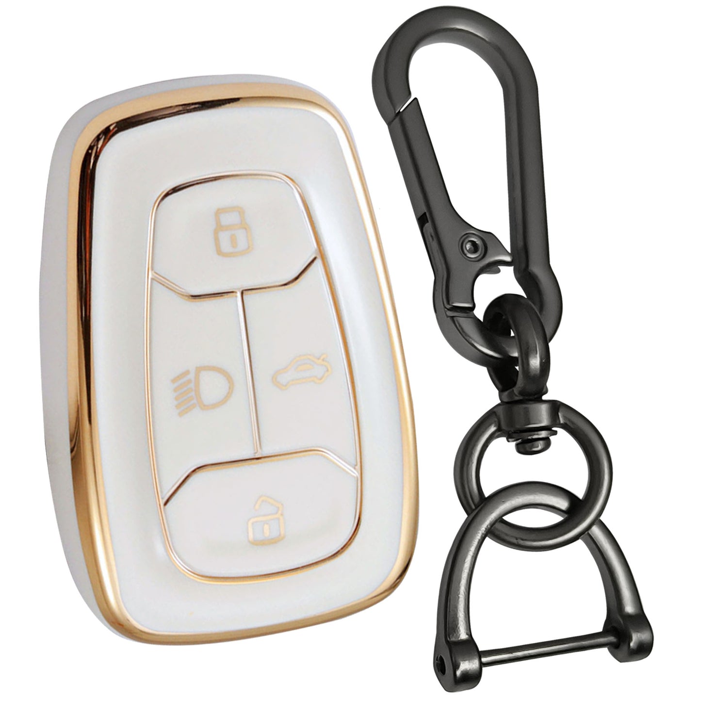 tata nexon harrier safari punch altroz tpu cover white gold car keycover case accessories keychain