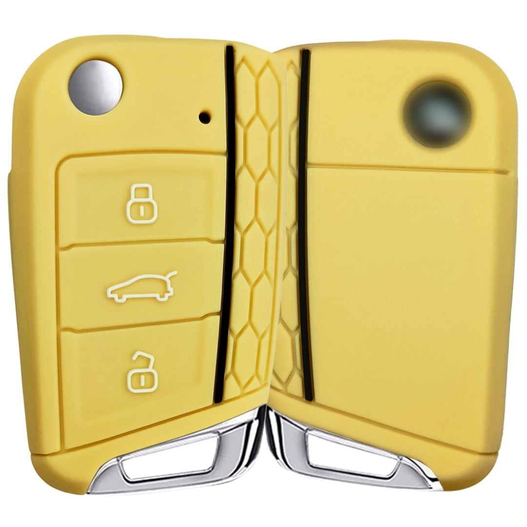 skoda kushaq 3 button flip key cover case silicone beige
